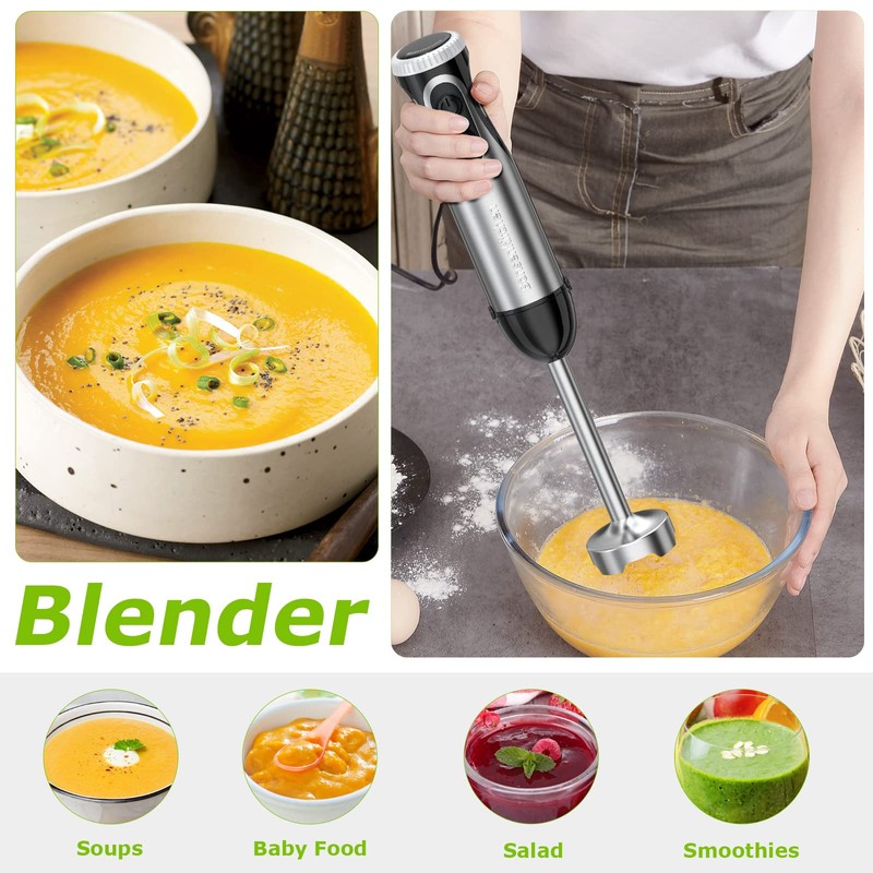 Bonsenkitchen Immersion Handheld Blender with Whisk, 20-Speed & Turbo Mode