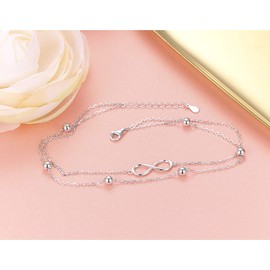 Flyow Women's 925 Sterling Silver Anklet, Evil Eye & Hamsa Hand Adjustable Anklet, 23 / 25 / 28 cm, Ankle Jewellery, Birthday Gift, Silver