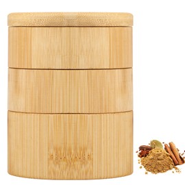 Hnvdkln Bamboo Salt Cellar, 3 Layer Bamboo Salt Box, One Hand Handling Salt Storage Container, Kitchen Salt Box with Magnetic Cover for Salt Spices peppercorns