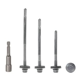 (Pack of 10) Hex Head Self Drilling 5.5 x 200mm Screws with EPDM Washers for Fixing Sandwich Panels (10, 5.5 x 200 mm)