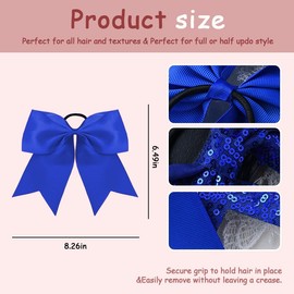 Navy Blue Cheer Bow Hair Tie for Braids Ponytail Rhinestone Bow Tie Elastic Ribbon Scrunchies for Women Girls Cheer Stuff for Cheerleaders Glitter Softball Cheerleader Bows for Hair Scrunchie 2 Pcs