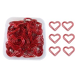 FSSTUD 50 Pcs Heart Shaped Paper Clips Small Office Paperclips Metal Paper Clamps Love Shaped Paperclips Journaling Bookmark Clips for School Red