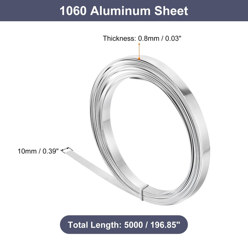 sourcing map Aluminum Metal Roll, 5000mm x 10mm x 0.8mm