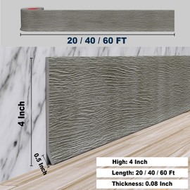Duzzy Flexible Baseboard Molding Trim, 4 Inch(W) x 40 Feet(L) Peel and Stick Rubber Wall Trim Molding, Self-Adhesive Vinyl Wall Base Cove Base