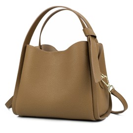 Kyoei-Tech Women's Handbag, Genuine Leather, Shoulder Bag, Formal, Crossbody, With Silk Scarf, Ultra Lightweight, 20.1 oz (592 g), Freestanding, Stylish, Cute, High Visibility, Braun