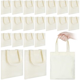 24 Pcs Mini Canvas Tote Bags, Blank Canvas Tote Bag, Reusable Grocery Bags, DIY Sacks Goody Bags for Kids Painting Art Crafts(Beige,8.6 x7.8 inch)