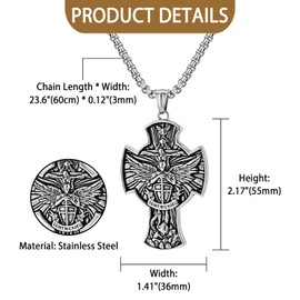 Aroncent Men's Necklace Kruez Pendant: Men's Saint Michael Religious Necklace Catholic Cross Medal Amulet Archangel Michael Jewellery, Standard, Stainless Steel, No Gemstone