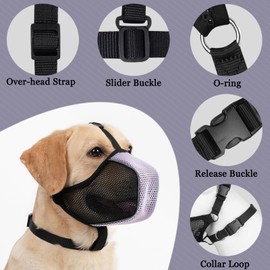 Dog Muzzle, Soft Mesh Muzzle for Large Medium Small Dogs for Eating, Grooming, Bitting, Chewing, Breathable Muzzle with Collar for Labrador Retriever Poodle Husky