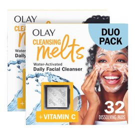 Olay Cleansing Melts con Vitamina C – Limpiador Facial en Pads Activados por Agua | 64 Unidades (2 x 32) | Limpia, Tonifica y Refresca | Espuma Suave Tipo Spa