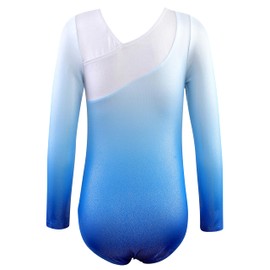 DAXIANG Long Sleeves Rainbow Stripes Starry Sky Dancing Athletic Leotard for Little Girl White Blue 13-14 Years
