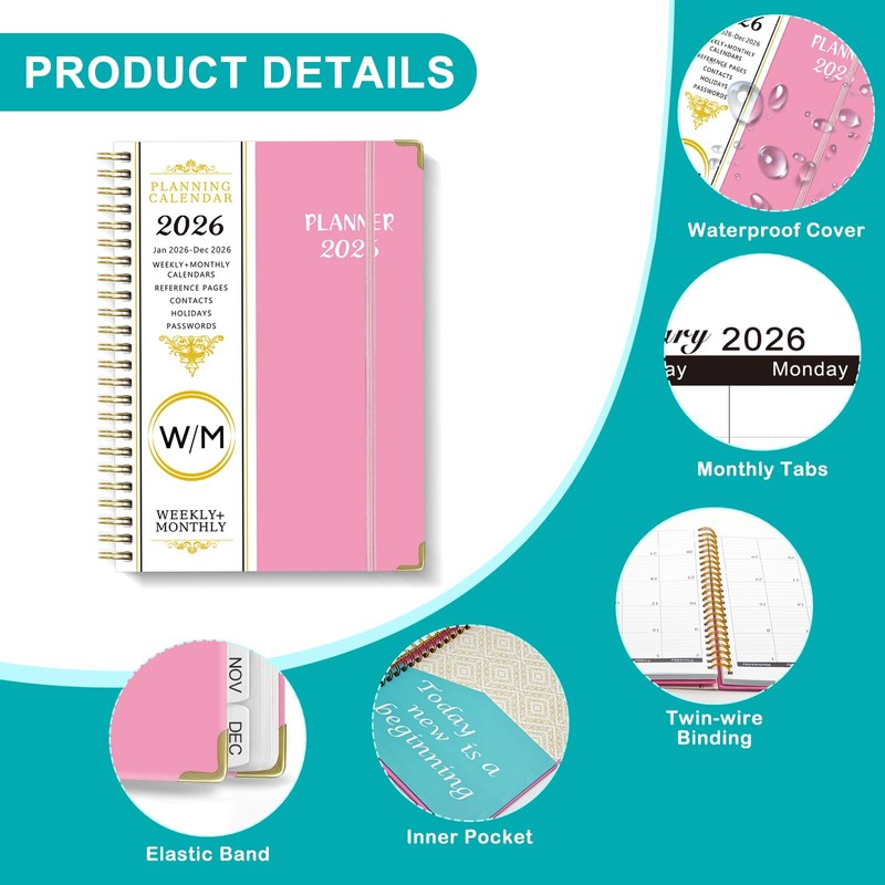 Mistep 2026 Dairy Planner Notebook A5 With Line Pages, Metal