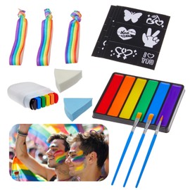Creamify Pride Face Paint Kit - 6 Color Rainbow Face Body Paint with Pride Makeup Stick, Stencil Stickers, and Pride Bracelet - Perfect for Gay Pride Parade, Pride Month Celebrations and Party