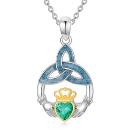 Dorunmo Claddagh Necklace 925 Sterling Silver Turquoise Celtic Heart Pendant Necklace with Birthstone Irish Jewelry Anniversary Birthday Gifts for Women Wife Lady