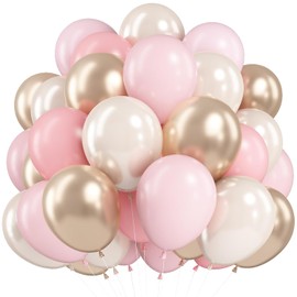 HILAVO Pink and Gold Balloons 12 Inch Pastel Light Baby Pink Double Stuffed Sand White Sand Beige Champagne Gold Metallic Latex Party Balloon for Boho Birthday Baby Bridal Shower Wedding Party Decor