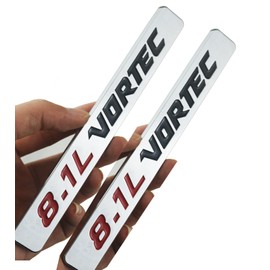 Pair Set 8.1L Vortec Emblems 3D Badge Nameplate Replacement for 2500Hd 3500Hd (Chrome Black Red)