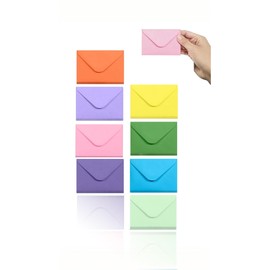 Honwor 80-Count Mini Envelopes - 8 Colors, 4x2.7 Inches, Gummed Business Card Envelopes for Small Note Cards