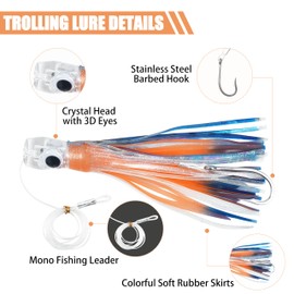 Tuna Trolling Lures Saltwater Fishing Lures Big Game Trolling Lure Deep Sea Offshore Lures with Stainless Steel Fishing Hook Fishing Line for Wahoo Marlin Mahi Tuna Dolphin (6in, Purple Black)