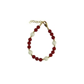 Crystal Dream Luxury 14KT Gold-Filled Mini Beads with Red and White European Simulated Pearls Keepsake Baby Girl Bracelet (BCRWG_S+)
