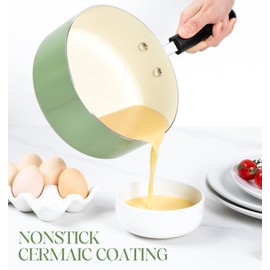 MICHELANGELO Nonstick Sauce Pan with Lid, Ceramic Saucepan Set, Non Toxic Small Saucepans Sets with Stay-Cool Handle, Induction Pots For Cooking, PTFE & PFOA Free - 1Qt & 2Qt & 3Qt, Green