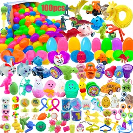 PDFVS 100 Pcs Prefilled Easter Eggs Filled with Novelty Toys,Bright Colorful for Easter Basket Stuffers,Easter Party Favors and Hunt
