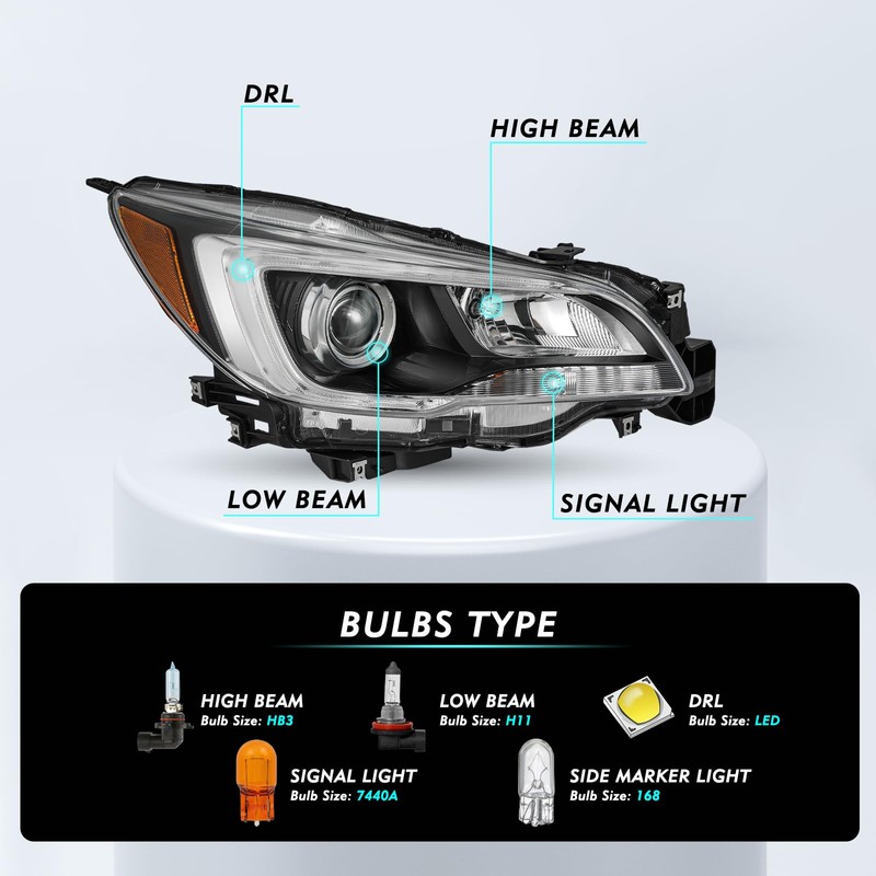 TUSDAR Headlight Assembly Set for 2015-2017 Subaru Outback Halogen Headlamp