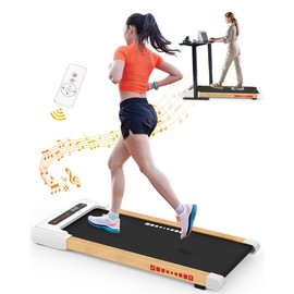 Under Desk Treadmill, Walking Pad for Home and Office, 2 in 1 for Walking and Jogging, 2.25 HP Portable Walking Treadmill with Remote Control and LED Display, for Home/Office (White+Woodgrain)