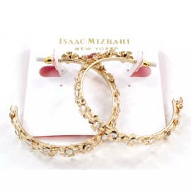 Isaac Mizrahi New York Gold 2" Hoop Flower Rhinestone Earrings #MZ25