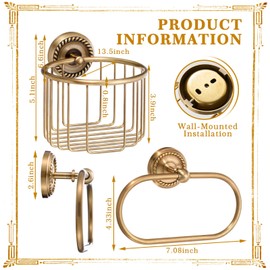 Lounsweer 2 Pack Vintage Brass Toilet Paper Holder Gold Antique Paper Tissue Roll Holder Basket Wall Mount for Bathroom Washroom Storage Accessories