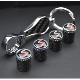 Carbon Fiber S Metal Auto Tire Valve Stem Cap Cover with Resin S Emblem Covers Trim for Mini Cooper S Countryman S Clubman S JCW Hardtop Convertible