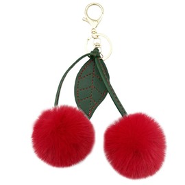 Xsclpomddy Cute Cherry Keyring Bag Charms Handbags Bag Pendant Cherry Pom Pom Keychain Accessories,red
