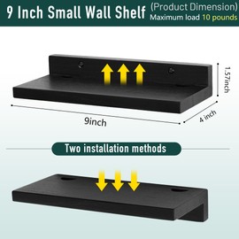NIUBEST Small Floating Wall Shelf, 9 Inch Wall Shelf with Cable Opening, Small Display Shelves for Cameras, Webcam, Router, Smart Speaker, Action Figures - 2 Pack (Black)