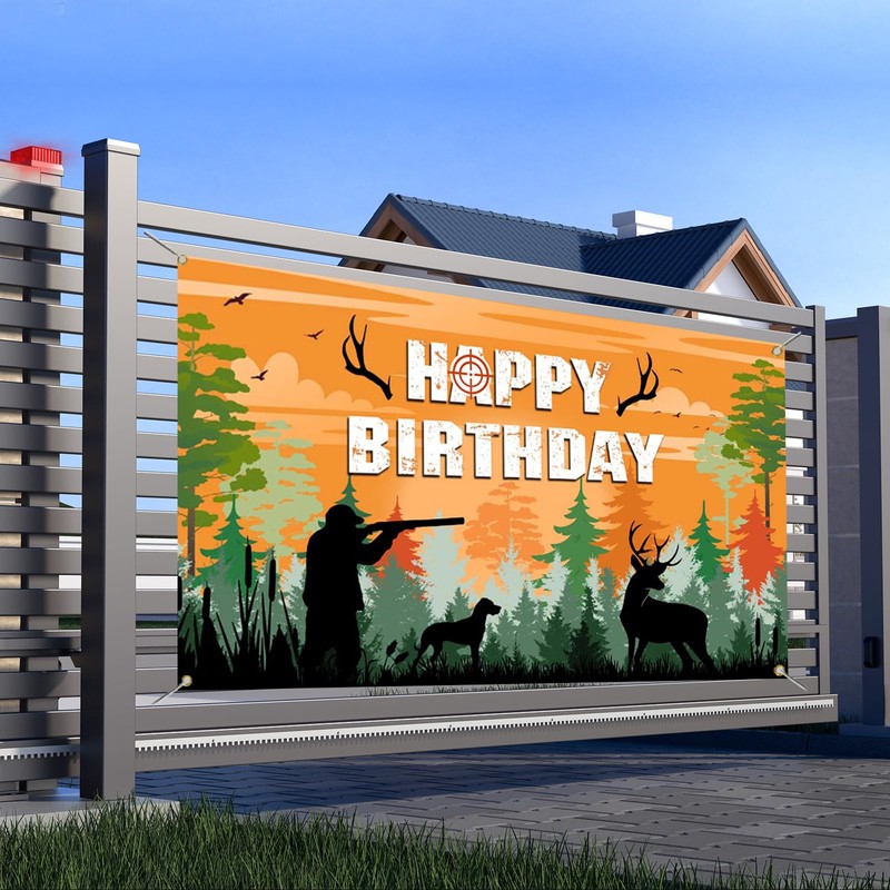 Mocsicka Hunting Birthday Backdrop: Camo Happy Birthday Party Decorations, Deer