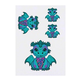 4 x 'Cute Dragon' Temporary Tattoos - Water Resistant, Skin-Safe, Non-Toxic Transfers, Mixed Sizes (TO00083410)