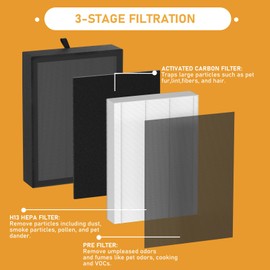Allisfresh AP-1273 True HEPA Filter Replacement Compatible with DeedMo AP-1273 Air Purifier, 3-in-1 True HEPA filter, Premium Filter Odor, Smoke and Dust, 4 Pack