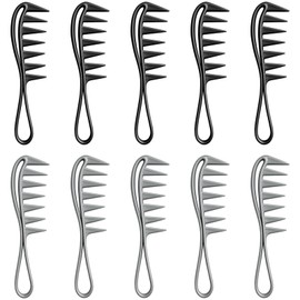 Wide Tooth Hair Combs Set of 10pcs, Black & Silver Large Anti-Static Plastic Combs for Salon, Wigs, Daily Styling, Wet, Curly & Thick Hair