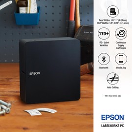 LABELWORKS Epson LW-C610PX-BLK Premium Portable Bluetooth Label Machine Printer – Create Sticker Labels for Crafts and Organization, Ideal for Small Business, Designer Tape Supported, App Compatible