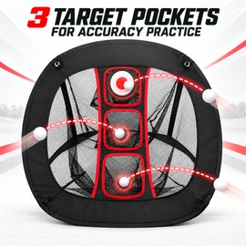 Portable Golf Chipping Practice Net with 3 Target Pockets – Foldable Nylon Golf Training Net with Support Frame & Carry Bag for Indoor & Outdoor Use