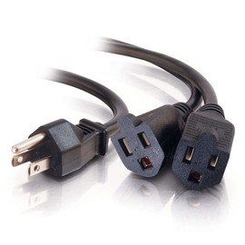 C2G Legrand Power Cord with 1 to 2 Power Splitter, 16 AWG Power Cord, Black Power Squid, 1.5 Foot Power Cord Extension and Splitter, 1 Count, C2G 29802