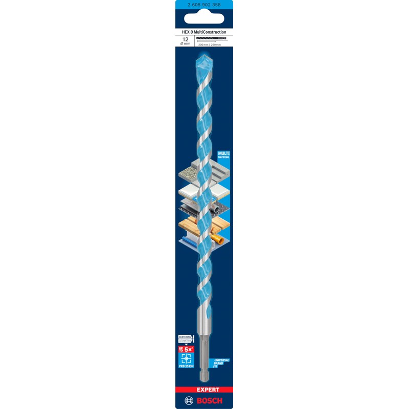Bosch 1x EXPERT HEX-9 MultiConstruction Drill Bit (for Concrete, Soft