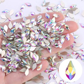 300Pcs Crystal AB Nail Art Rhinestone Flatback K9 Glass Strass Decorations DIY Craft Non Hotfix 3D Glitter Stones Gems Manicure Accessories (10# 5x8mm Gourds)