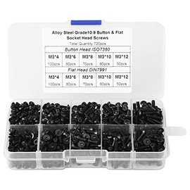 720pcs M3 4/6/8/10/12 Par de Tornillos de Aleación M3 Tornillos Torx M3 Cabeza de Botón Plano de Acero Tapas de Zócalo Hexagonal Tornillos Tuercas Kit Surtido con Caja de Plástico