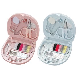 2 Portable Sewing Boxes, DIY Sewing Accessories, Mini Travel Sewing Kit, Portable Sewing Tool, Mini Travel Sewing Needles for Adults, Beginners, Home Use (Blue+Pink)