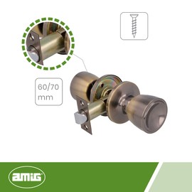Amig - Passage Knob | Set of knobs with Handles on Both Sides | Ideal for Interior Passage Doors | Brass | Leather Colour | Cup Type | Entry Latch 60/70 mm