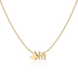 XGALBLA Dainty Initial Necklace Butterfly Pendant Necklace, 18K Gold Plated Stainless Steel Butterfly Letter Dainty Necklaces Jewelry Birthday Gifts for Women(M)
