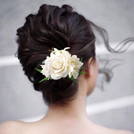 Yheahin Bridal White Rose Flower Hair Comb Boho Handmade Floral Headpiece Wedding Flower Hair Accessories for Women Brides Bridesmaids (White 6)