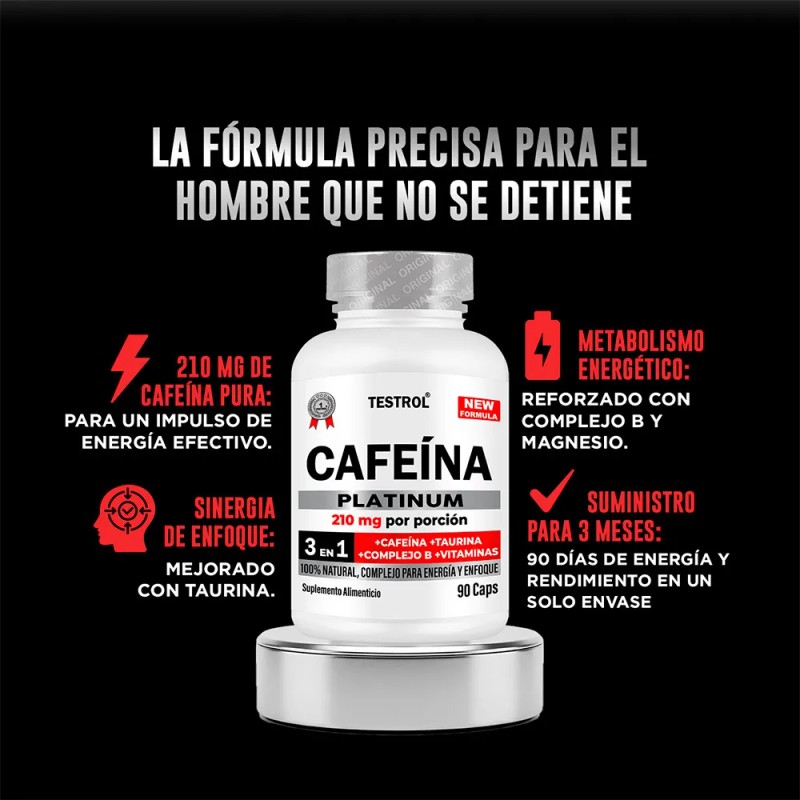 Cafeína 210 Mg | Testrol Platinum | 90 Cápsulas Sin
