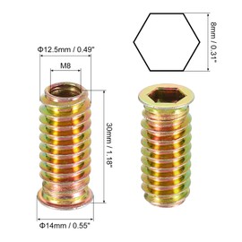 sourcing map Wood Furniture M8x30mm Threaded Insert Nuts Interface Hex Socket Drive 25pcs