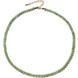 Lightock Simple 4mm Gemstones and Crystals Beaded Necklace Adjustable Choker Necklaces for Women Gifts (Aventurine)