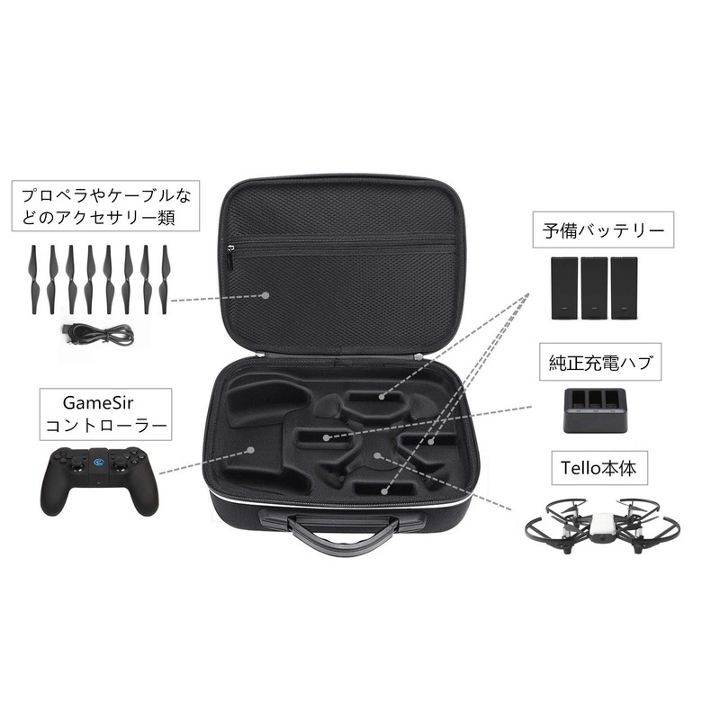 XBERSTAR DJI Tello ケース Gamesirコントローラー・純正充電器・バッテリー3個収納可能 バッグ キャリングケース プロペラなどの小物収納可能 携帯に便利