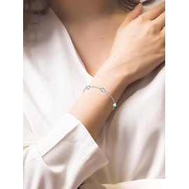 Flpruy Infinity Bracelet Anklet Women's Sterling Silver Infinity Three Hearts Moonstone / Blue Opal / Black Agate / Water Grass Agate / Turquoise Bracelets Anklet Christmas Gift for Her, Moonstone